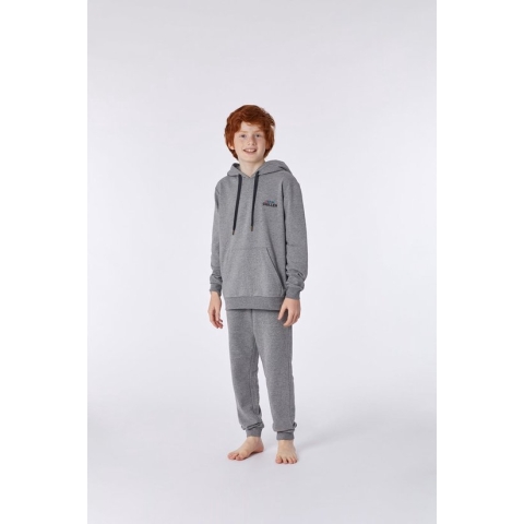 Woody huispak jongens/heren broek + pull - grijs melange - 212-2-QLE-K/125 - maat 128