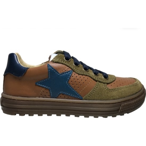 Naturino Hess - mt 27 - veter rits petrol ster lederen sneakers - cognac kaki