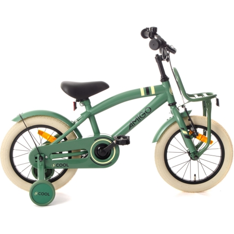 AMIGO 2Cool Kinderfiets - 14 Inch Jongensfiets - met Zijwieltjes - Terugtraprem - Groen