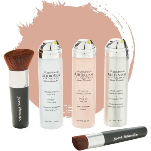Magic Minerals AirBrush Foundation 5-delige set by Jerome Alexander – Bright/Light – incl. 2 Kabuki kwasten, AirBrush Primer en AirFinish settingspray - Make-up met een natuurlijke dekking