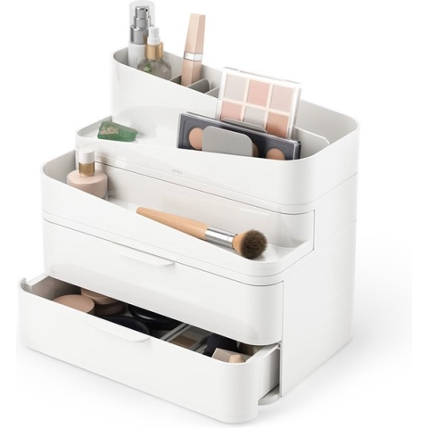 Umbra Duurzame make up display 3 niveau's - Wit - Sorteervakken, Stapelbaar, Duurzaam, Uitschuifbaar