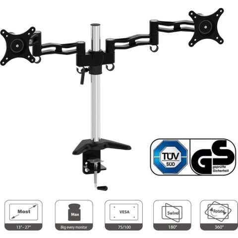 Home Office - VIISAN - FY08D - tot 8kg - Dual 2 Monitor bureaustandaard standhouderbeugel draaibare kantel voor schermweergave 13 - 34 inch met VESA 75/100