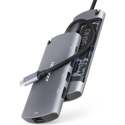 AXAGON HMC-6M2 USB-C 3.2 Gen 1 hub met M.2 SATA + HDMI + LAN + 2x USB-A + DP