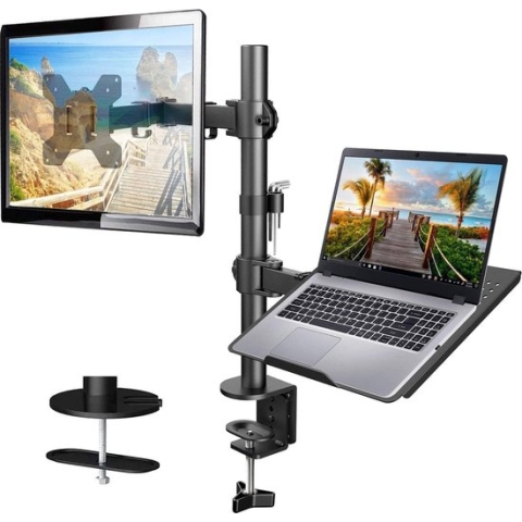 Verstelbare Dubbele Monitorarm voor 2 Schermen - Ergonomische Bureau Montage - Volledig Beweegbare Dubbele Schermhouder - Geschikt voor Computermonitoren en Notebooks - Diverse Montageopties - Zwart