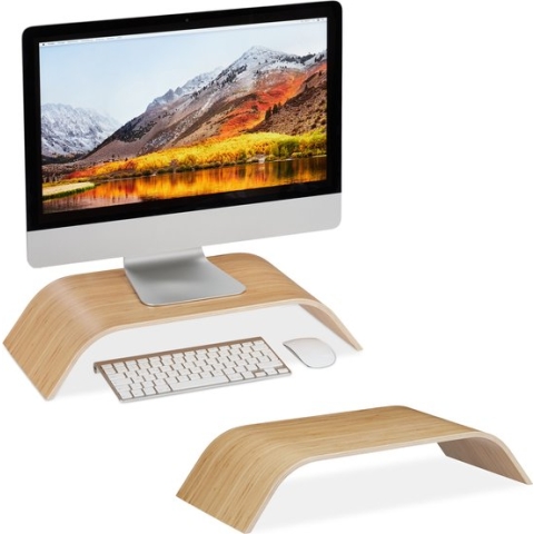 Relaxdays 2x monitorstandaard - bamboe - monitor verhoger - beeldscherm standaard