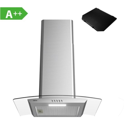 CIARRA CBCS6506B - 60cm Gebogen Glazen Afzuigkap RVS - inclusief set koolstoffilters – 650m3 – energieklasse A++