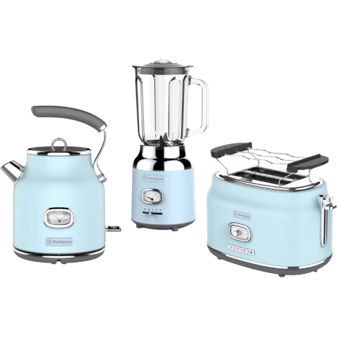 Westinghouse Retro Waterkoker + Broodrooster 2 Sleuven + Blender - Blauw