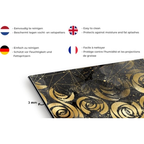 Spatscherm keuken 120x60 cm - Kookplaat achterwand Marmer - Goud - Roos - Patronen - Muurbeschermer hittebestendig - Spatwand fornuis - Hoogwaardig aluminium