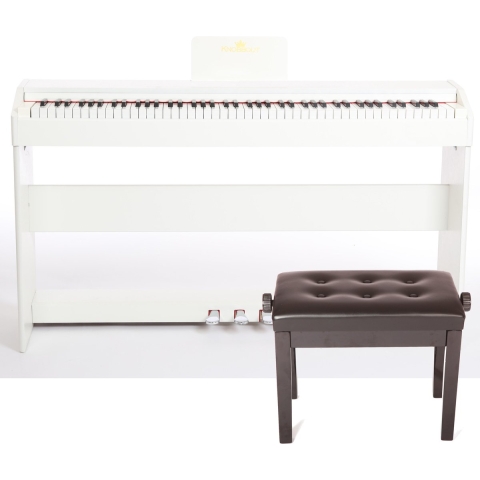Knobbout Professionele Piano Leren -88 Sleutel Zware Hammer Elektronische Piano-De tactiele sensatie-Wit die sterk lijkt op het originele geluid van een vleugel - Gecombineerd met hoogwaardige massief hout gewatteerde piano krukken