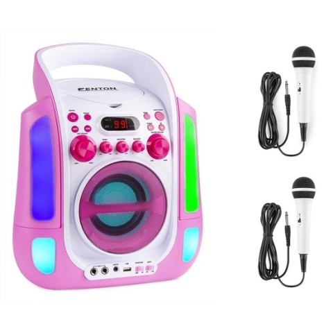 Karaoke Set met 2 Microfoons en LED Lichteffecten - Fenton SBS30P - Karaoke CD+G Speler met Bluetooth