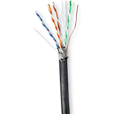 Netwerk Kabel Rol - CAT6 - Solid - S/FTP - Koper - 100.0 m - Buitenshuis - Rond - PE - Zwart - Gift Box