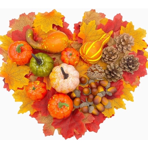Thanksgiving Decoratieset, dennenappels voor kunstmatige esdoornbladeren, oogstpompoen, kleine kwastjes, herfst- en Halloween-feestdecoratie, in totaal 128 stuks