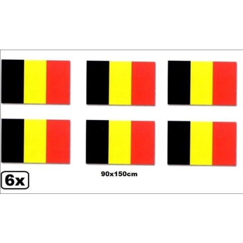 6x Vlag Belgie 90x150cm - EK Sport voetbal thema feest landen festival vlag 90cm x 150cm rode duivels