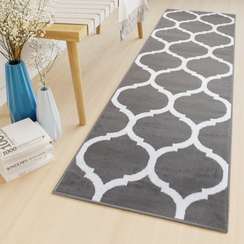Tapiso Luxury Tapijtloper Grijs Oosters Gang Woonkamer Vloerkleed Maat- 70x100