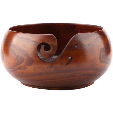 Natuurlijke handgemaakte houten garenopslagkom Gehaakte wollen trui naaldgehaakte opslag Handgemaakte houten weefdraadkom met gesneden gaten en boorgaten