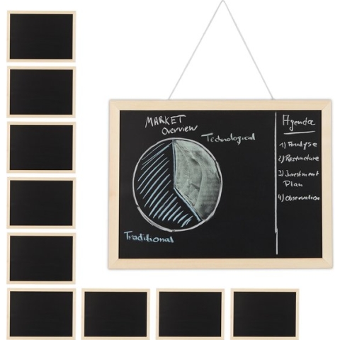 Relaxdays 10x krijtbord met houten lijst - memobord - memoboard voor aan de muur - zwart