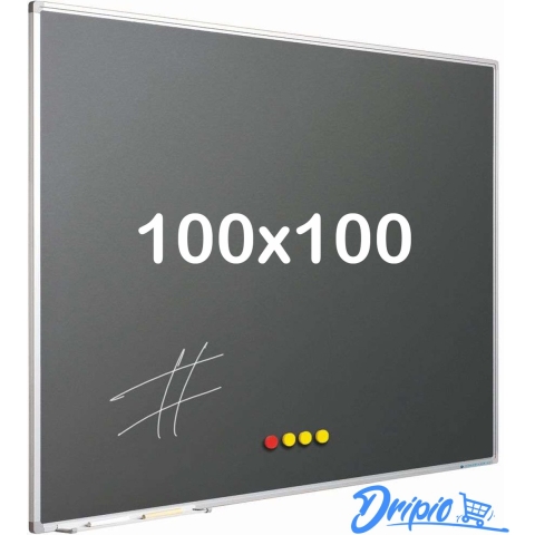 Krijtbord PRO - Magnetisch - Schoolbord - Eenvoudige montage - Geëmailleerd staal - Grijs - 100x100cm -