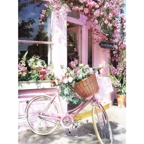 Diamond painting - Vrolijke fiets met veel bloemen - Geproduceerd in Nederland - 30 x 40 cm - dibond materiaal - vierkante steentjes - Binnen 2-3 werkdagen in huis