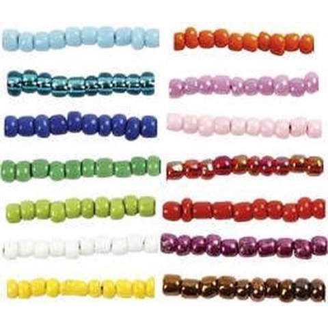Rocailles, afm 8/0, d: 3 mm, 14x25 gr, kleuren assorti