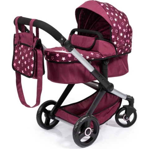Bayer Design 17023AA Combi Poppenwagen Xeo, tas, bordeaux, roze, sterren