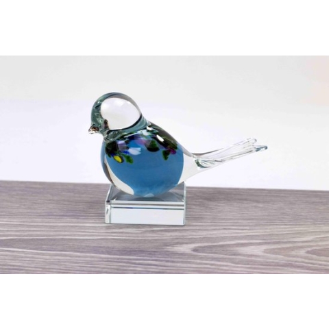 Mini Urn Vogel Hemel Blauw met kristallen sokkel