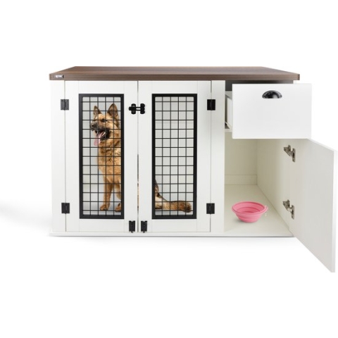 MaxxPet Houten Hondenbench - Bench - Hondenhuisje voor binnen - 111x60x75cm - Wit - Walnoot