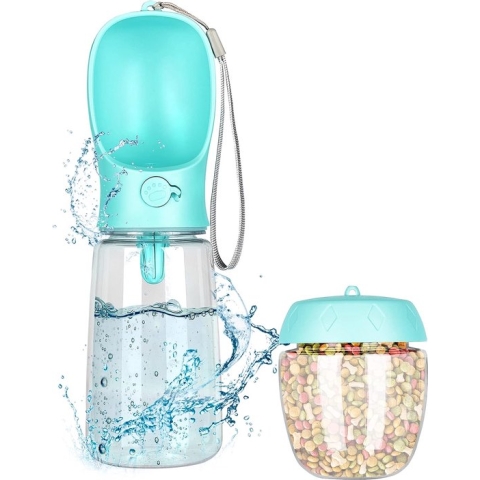 Drinkfles hond voor onderweg, 550 ml, hondendrinkfles, onderweg, waterfles, met 100 ml hondenvoer, beker, hondenbak, draagbaar, waterdispenser, reisbak