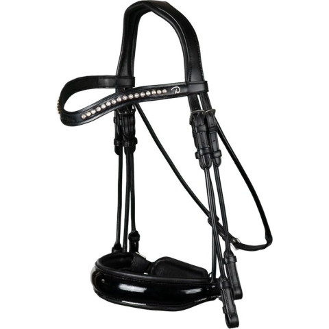 Dyon Stang & Trens Hoofdstel Rondgenaaid Brede Lak Neusriem - maat Full - black