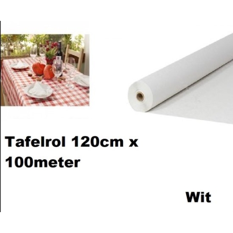 Tafelrol papier wit 120cm x 100meter - Tafel dekken rol gala wit restaurant food festival thema feest