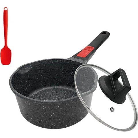 Steelpan 16 cm met deksel, kookpan, inductie, anti-aanbakpan, 1,5 l, melkpan met cadeaupak, met afneembare handgreep, geschikt voor alle soorten koken, oven- en waterbestendig