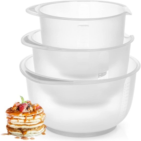 3-delige mengbekerset antislip - bakschaal met stopbodem - mengkom met schenktuit - vaatwasmachinebestendig - vulhoeveelheid 1,5 l, 2 l, 2,5 l