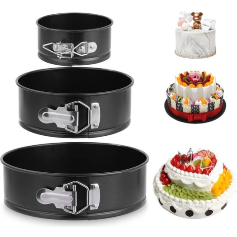 Set van 3 springvormen, ronde bakvorm, cakevorm met afneembare platte bodem, 3 maten cakevorm, bakvormenset voor taarten en cakes, cakevorm van staal, lekvrij, antiaanbaklaag, 11/18/23 cm