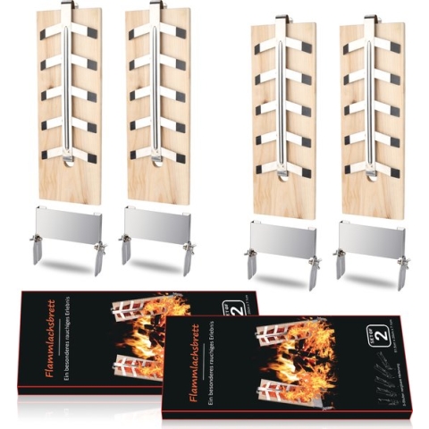 Barbecue grill plank Smoky Grillplank Flame zalmplank set van 4 houten borden. Verstelbare vlamzalmhouder rookplank