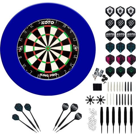 KOTO King Pro + Surround Blauw +KOTO Accessory Kit Steeltip Red 90 stuks, 2 SetsKOTO darts van 23 gram, 6 SetsKOTO flights, 6 SetsKOTO shafts, 2 Punthouders, Shaftrings en Flight Beschermers