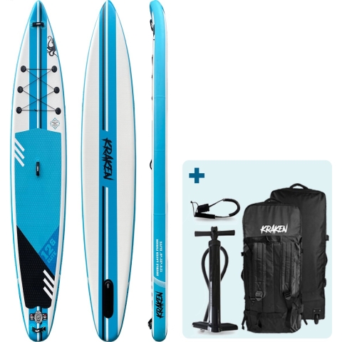 KRAKEN Dubbellaags Touring SUP 12'6 ELITE | Premium Double Layer Fusion Supboard | Complete Set - 381 x 71 x 15 CM - Stand Up Paddle Board - PREMIUM Kwaliteit - Extra Snel - Dubbellaags - 12 foot 6 - TOT 100 KG