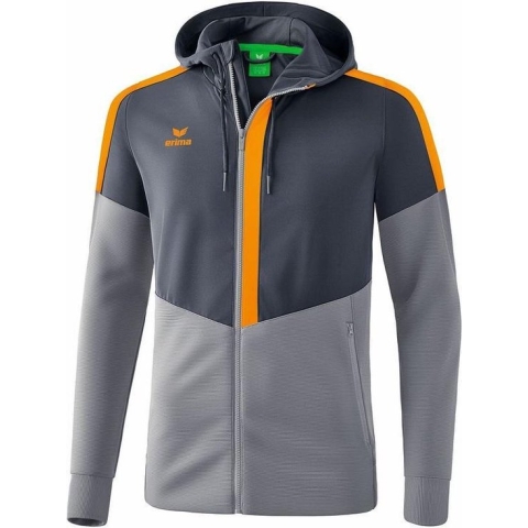 Erima Squad Trainingsjack Met Capuchon Kind Slate Grijs-Monument Grijs-New Oranje Maat 152