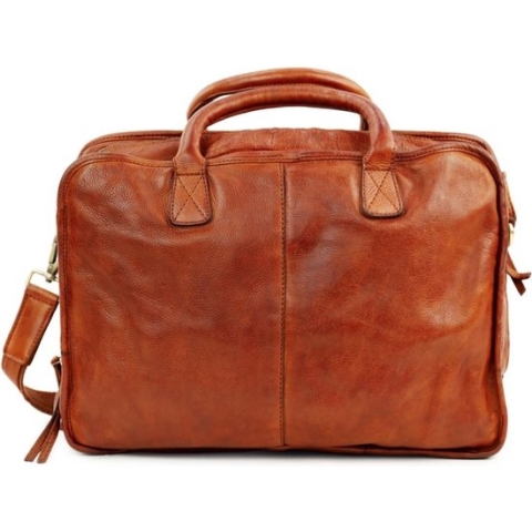 Bear Design Oswald Leren 2-vaks Aktetas / Laptoptas - 14 inch - Cognac