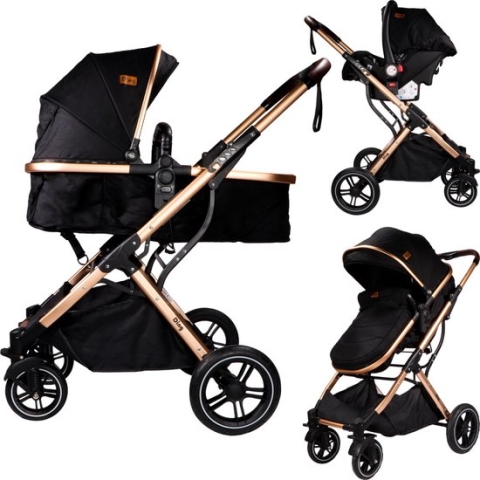 Ding Juna Kinderwagen 3 in 1 - Zwart/Rose - Combi Kinderwagen incl. Autostoel