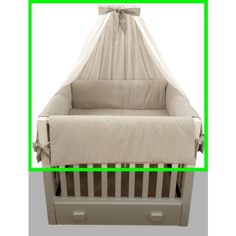 Di-Baby Parkset textiel "Chambray Sand" (3-delig: boxomrander + boxlegger + hemel-voile met band)