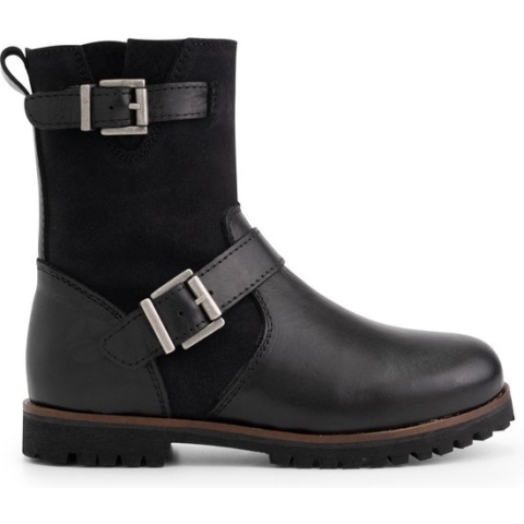 Travelin' Kids Outdoorlaarzen Lii - Wol gevoerde Kinderschoenen met rits - Zwart Leer  - Maat 31