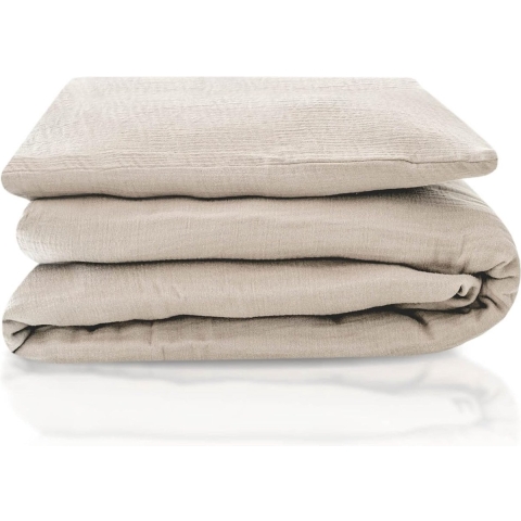 Mousseline - kinderbeddengoed 100 x 135 cm + 40 x 60 cm, 2-delige set dekbedovertrek en kussensloop, 100% mousseline-katoen, met ritssluiting, standaard 100 by Oeko-Tex, zand