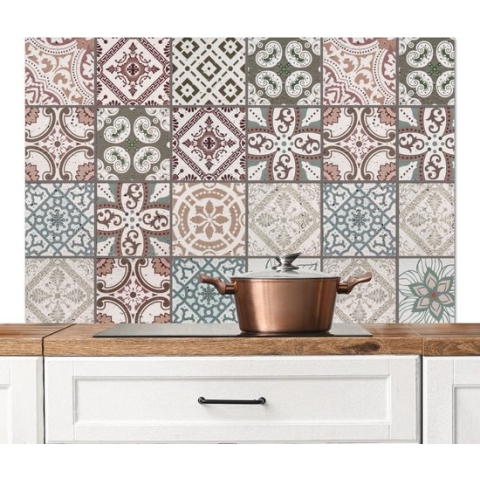 Spatscherm keuken 120x80 cm - Kookplaat achterwand Mozaïek - Bruin - Patroon - Tegel - Muurbeschermer hittebestendig - Spatwand fornuis - Hoogwaardig aluminium