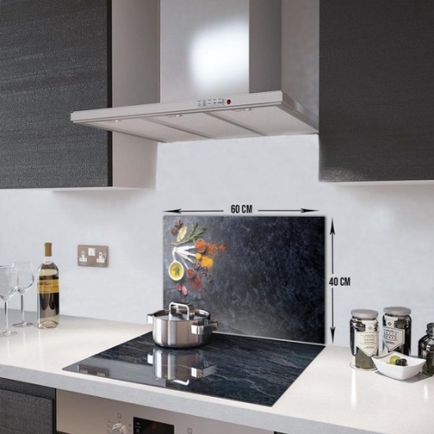 Kruiden Patroon Tempered Glas Spatbescherming Voor Achter de Kookplaat 40cm x 60cm
