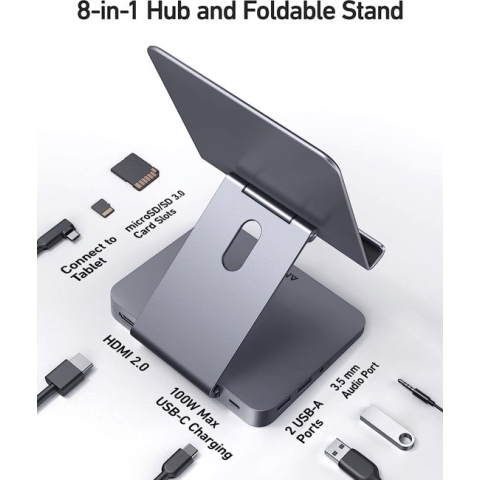 Anker 551 8-in-1 USB-C Hub tablet ipad apple usbC standaard docking steun