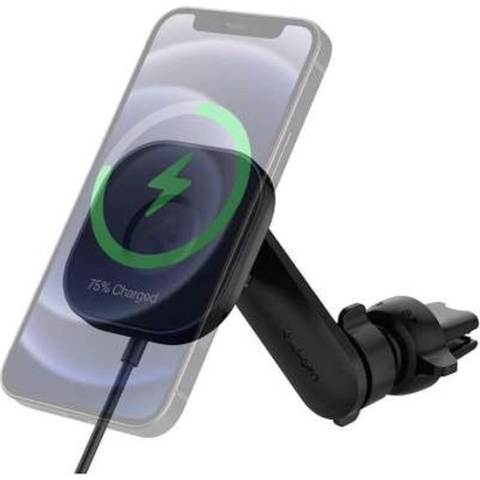 Spigen iPhone Mag OneTap Vent Car Holder Charger 7.5W - Zwart