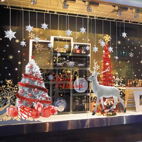 Raamdecoratie sneeuwvlokken raamstickers Kerstmis raamstickers zelfklevende winter kerstdecoratie kerstman sterren Kerstmis rendier stickers DIY decoraties kerststickers