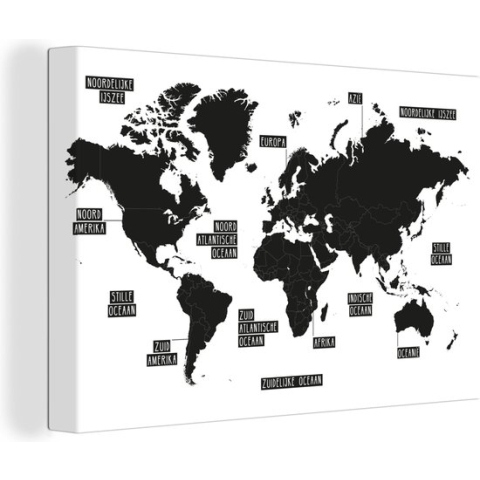 Canvas kinderen - Kinderkamer decoratie - Wereldkaart - Kinderen - Geografie - Zwart wit - Canvas schilderij wereld - Slaapkamer decoratie - 140x90 cm