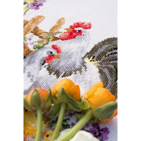 Tafelloper Kippenfamilie borduren (pakket) Telwerk