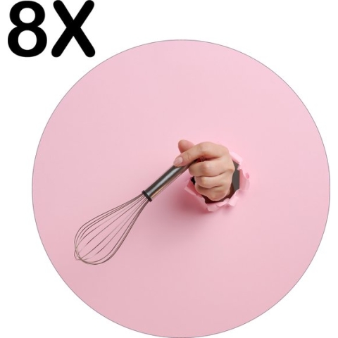BWK Luxe Ronde Placemat - Garde door Roze Muur - Set van 8 Placemats - 40x40 cm - 2 mm dik Vinyl - Anti Slip - Afneembaar