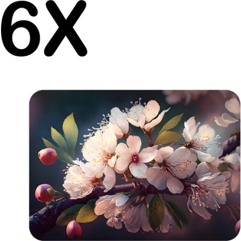 BWK Flexibele Placemat - Kersen Bloesem met Mooie Lichtinval - Set van 6 Placemats - 40x30 cm - PVC Doek - Afneembaar